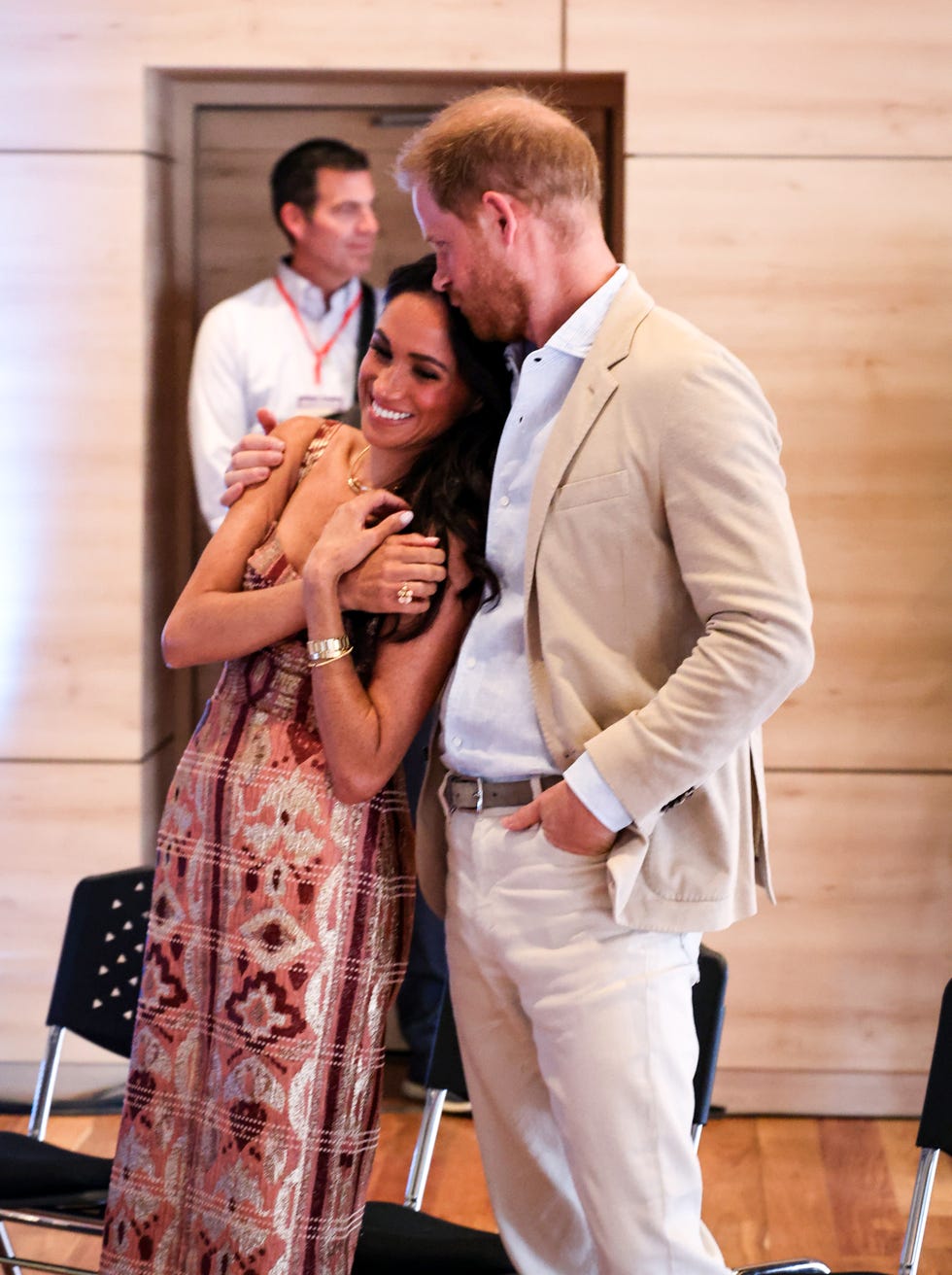 Bogota, Colombia, August 15. Meghan, Duchess of Sussex and Prince Harry, Duke of Sussex are seen at the Centro Nacional de las Artes Delia Zapata during the visit of the Duke and Duchess of Sussex to Colombia on August 15, 2024 in Bogota, Colombia. Photo by Eric Charbonneau Archewell Foundation via Getty Images