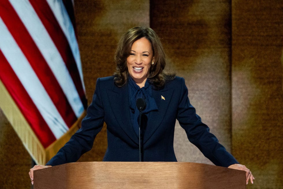 united states august 22 vice president kamala harris delivers her acceptance speech during the final night of the 2024 democratic national convention in chicago on thursday, august 22, 2024 bill clarkcq roll call, inc via getty images