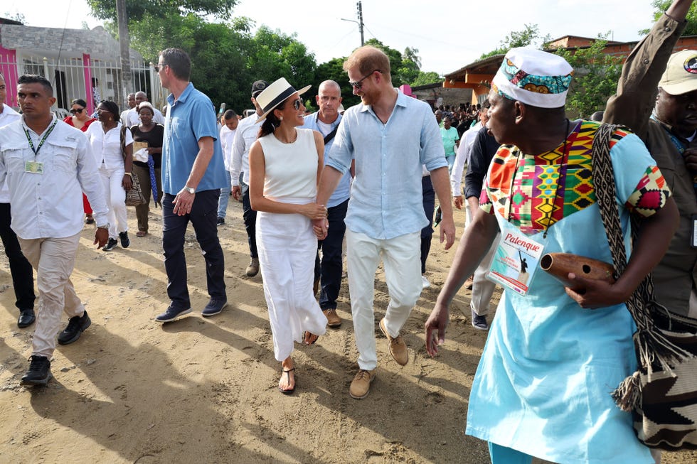 cartagena, colombia august 17 meghan, duchess of sussex and prince harry, duke of sussex at san basilio de palenque during the duke and duchess of sussex colombia visit on august 17, 2024 in cartagena, colombia photo by eric charbonneauarchewell foundation via getty images