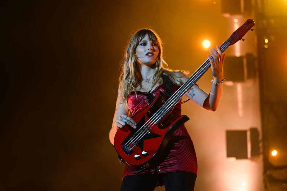 italian bassist victoria de angelis from the rock band maneskin performs on stage during the 20th edition of the rock en seine music festival, in saint cloud, outside paris, on august 22, 2024 photo by anna kurth  afp  image restricted to editorial use strictly no commercial use photo by anna kurthafp via getty images