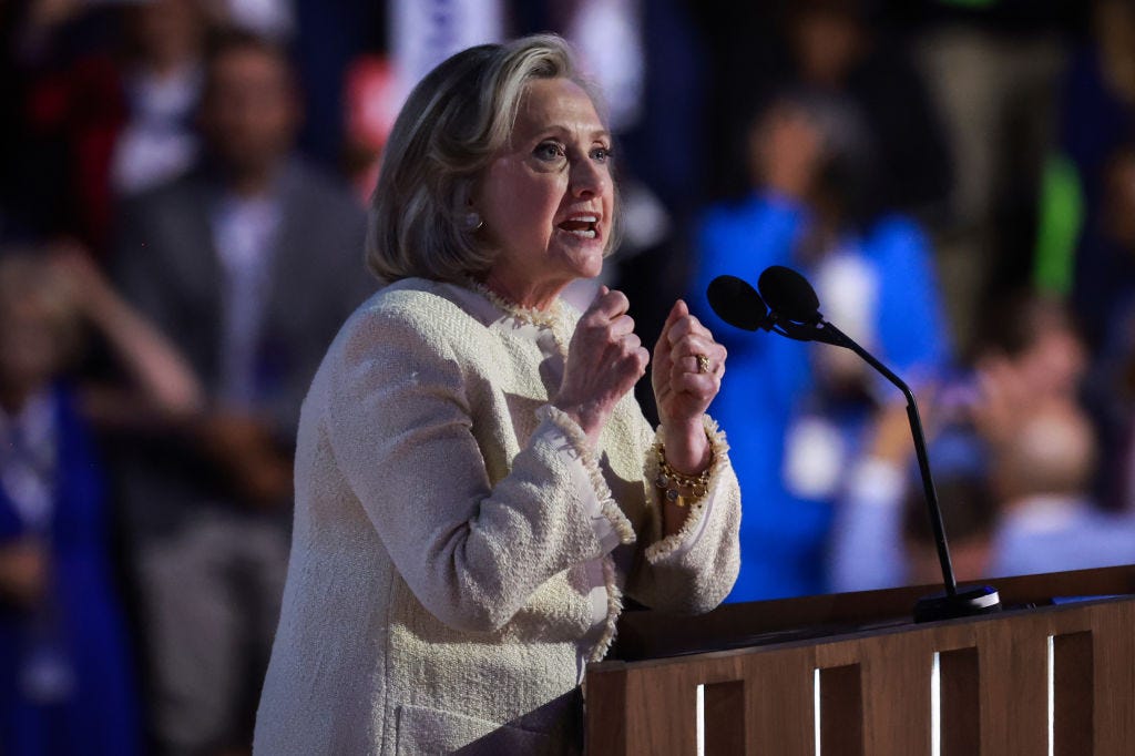 chicago, illinois august 19 former us secretary of state hillary clinton speaks onstage during the first day of the democratic national convention at the united center on august 19, 2024 in chicago, illinois delegates, politicians, and democratic party supporters are in chicago for the convention, concluding with current vice president kamala harris accepting her partys presidential nomination the dnc takes place from august 19 22 photo by joe raedlegetty images