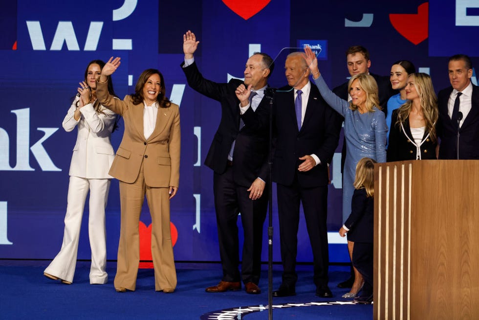 chicago, illinois august 19 first daughter ashley biden, democratic presidential candidate, us vice president kamala harris, second gentleman doug emhoff, us president joe biden, first lady jill biden, naomi biden, melissa biden and hunter biden onstage during the first day of the democratic national convention at the united center on august 19, 2024 in chicago, illinois delegates, politicians, and democratic party supporters are in chicago for the convention, concluding with current vice president kamala harris accepting her partys presidential nomination the dnc takes place from august 19 22 photo by chip somodevillagetty images