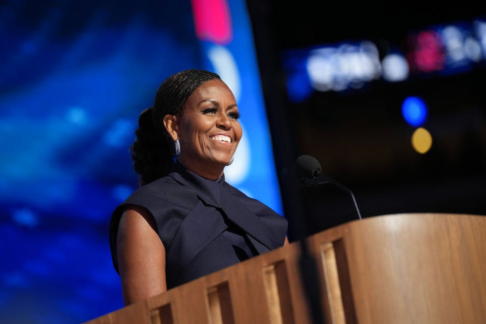 chicago, illinois august 20 former first lady michelle obama speaks on stage during the second day of the democratic national convention at the united center on august 20, 2024 in chicago, illinois delegates, politicians, and democratic party supporters are gathering in chicago, as current vice president kamala harris is named her partys presidential nominee the dnc takes place from august 19 22 photo by andrew harnikgetty images
