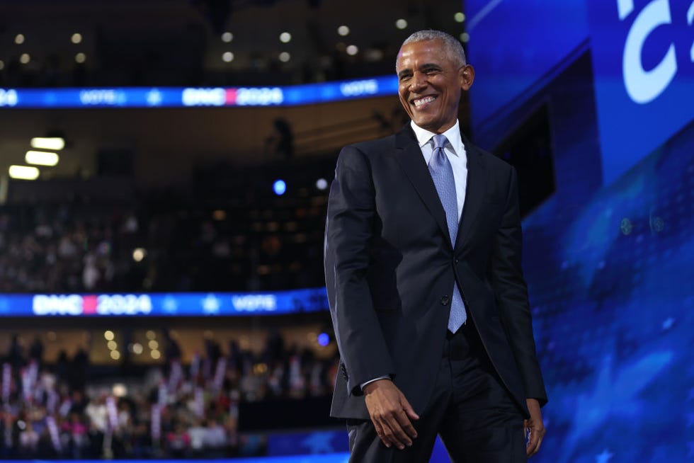 chicago, illinois august 20 former us president barack obama departs after speaking on stage during the second day of the democratic national convention at the united center on august 20, 2024 in chicago, illinois delegates, politicians, and democratic party supporters are gathering in chicago, as current vice president kamala harris is named her partys presidential nominee the dnc takes place from august 19 22 photo by justin sullivangetty images