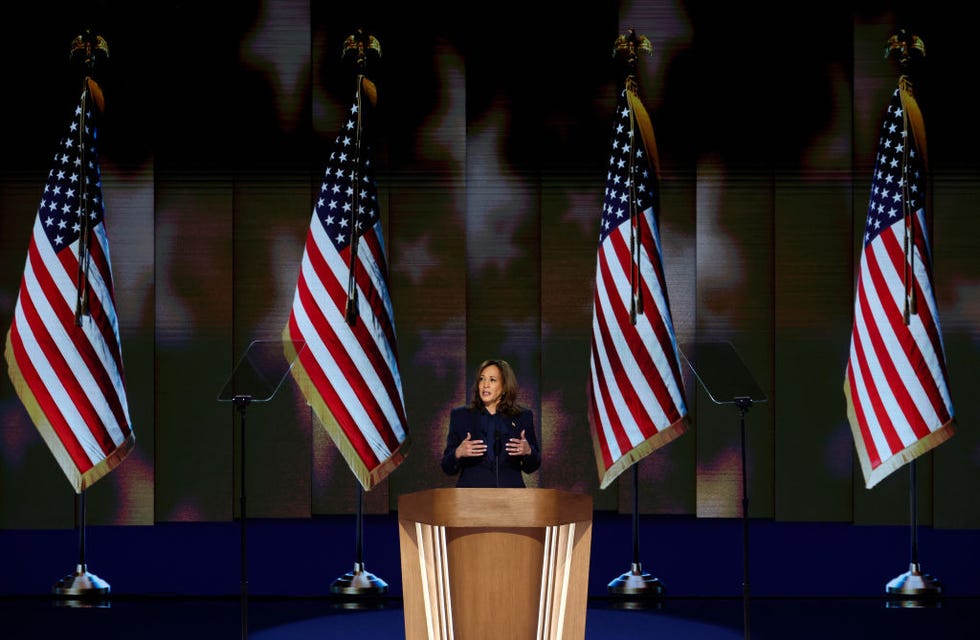 chicago, illinois august 22 democratic presidential candidate, us vice president kamala harris speaks on stage during the final day of the democratic national convention at the united center on august 22, 2024 in chicago, illinois delegates, politicians, and democratic party supporters are gathering in chicago, as current vice president kamala harris is named her partys presidential nominee the dnc takes place from august 19 22 photo by chip somodevillagetty images