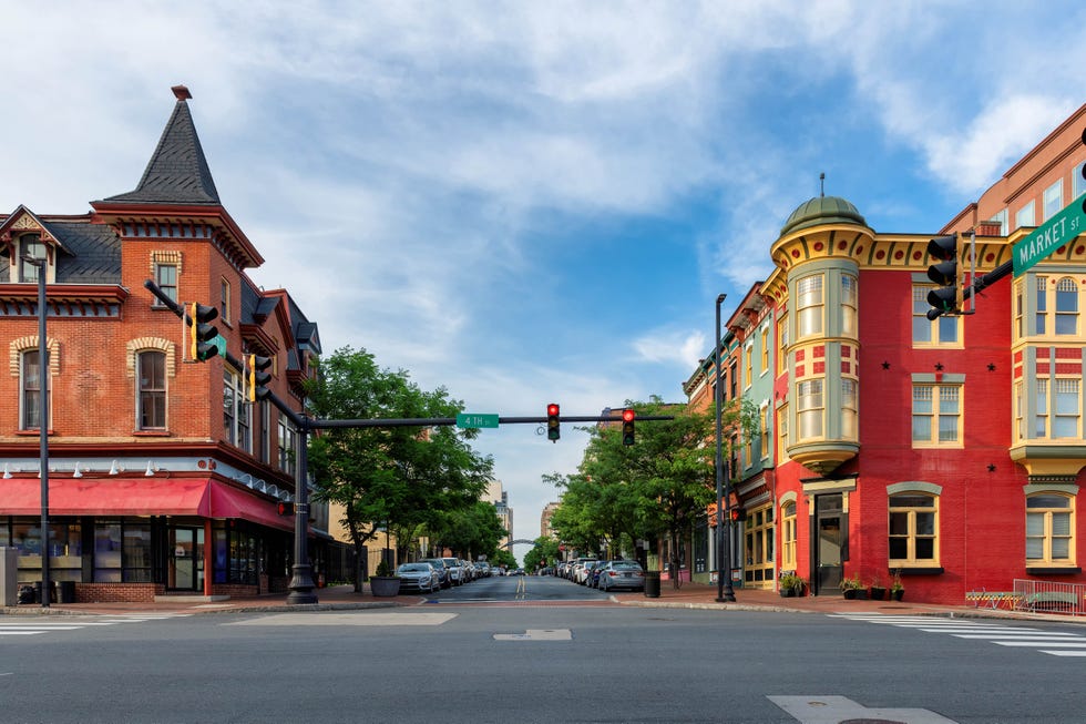 beautiful street, old buildings in market street in wilmington, delaware, usa