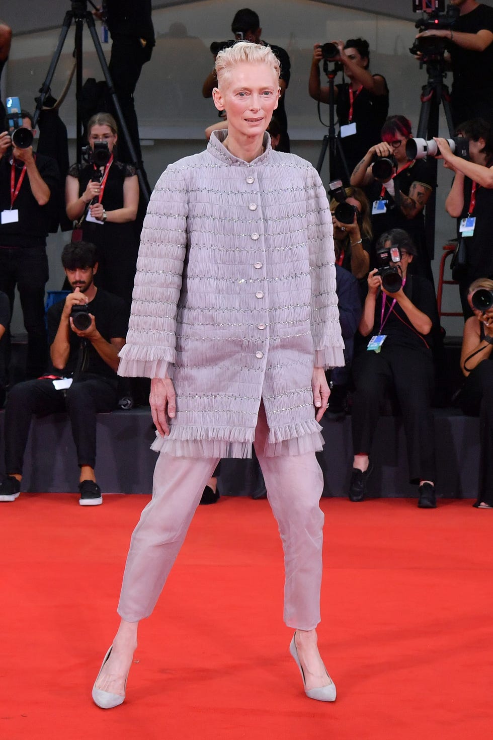 Venezia, Italia, 2 settembre 2024 Tilda Swinton porta il tappeto rosso nella stanza accanto durante l'81esima Mostra Internazionale d'Arte Cinematografica di Venezia il 2 settembre 2024 a Venezia, Italia, foto di Dominique CharrioWrimage