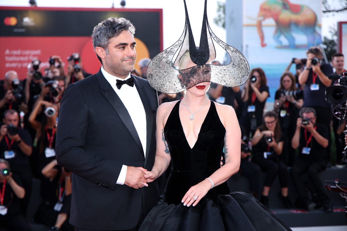 Lady Gaga wears a black dress and diamonds at the 2024 Venice Film Festival