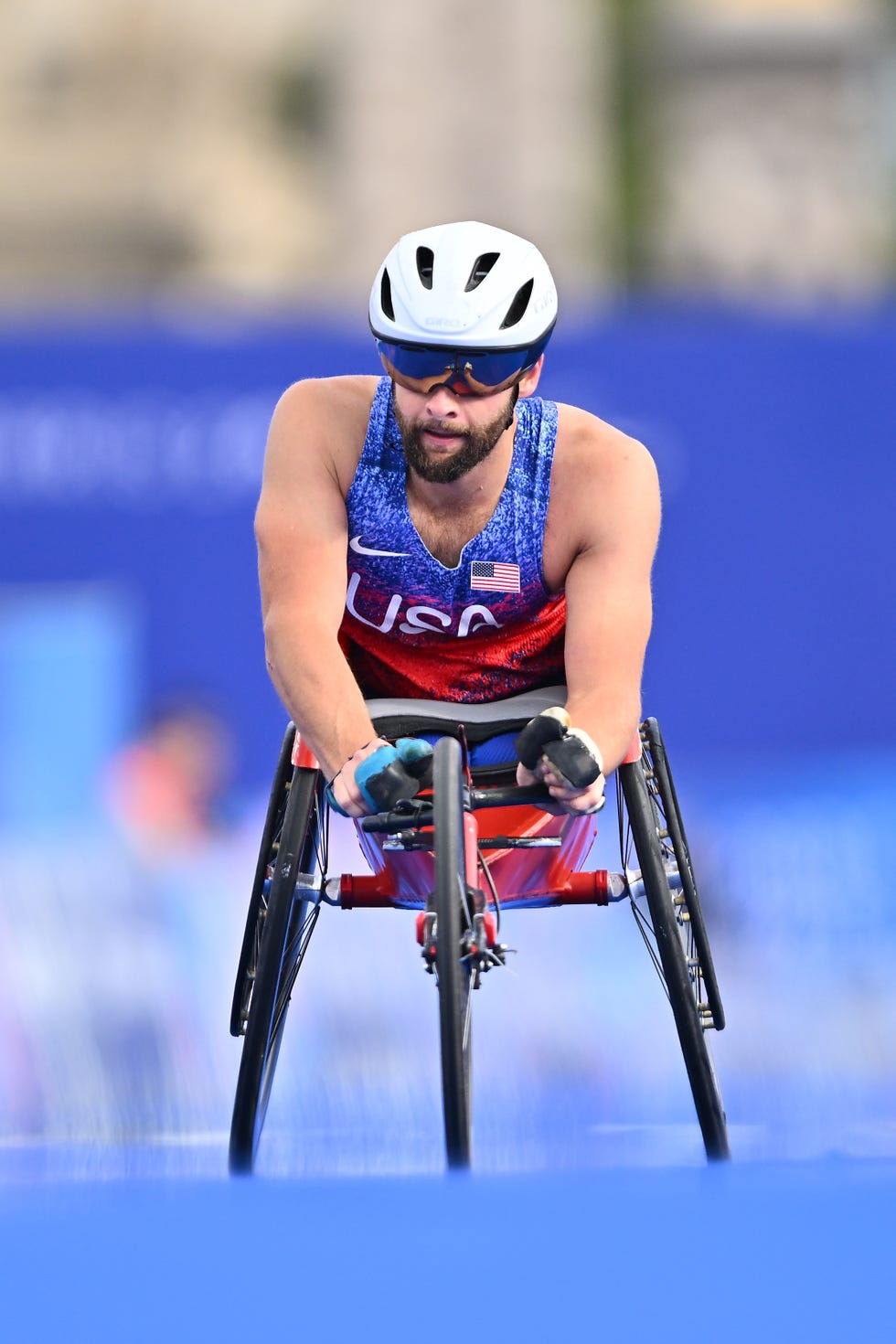 paris, france september 08 aaron pike of team usa crosses the finishing line in seventh place during mens marathon t54 on day eleven of the paris 2024 summer paralympic games on september 08, 2024 in paris, france photo by marco mantovanigetty images