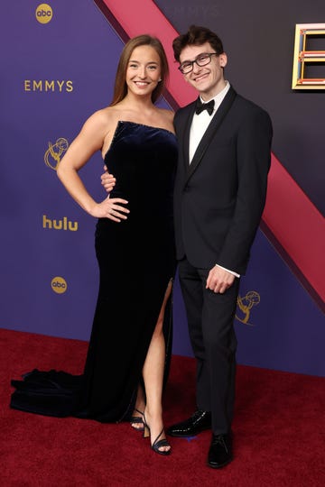 los angeles, california september 15 l r tess mccracken and stephen nedoroscik attend the 76th primetime emmy awards at peacock theater on september 15, 2024 in los angeles, california photo by amy sussmangetty images