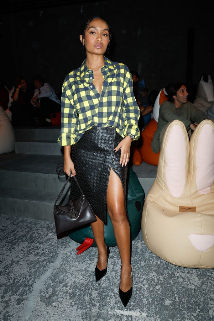 yara shahidi at bottega veneta rtw spring 2025 as part of milan ready to wear fashion week on september 21, 2024 in milan, italy photo by aitor rosas sunewwd via getty images