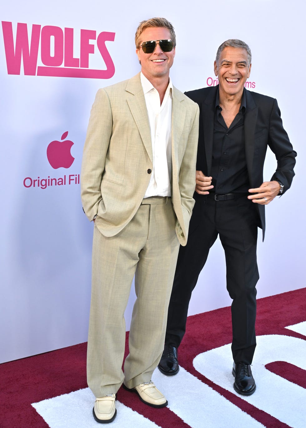 hollywood, california september 18 brad pitt and george clooney attend the los angeles premiere of the apple original film wolfs at tcl chinese theatre on september 18, 2024 in hollywood, california photo by axellebauer griffinfilmmagic