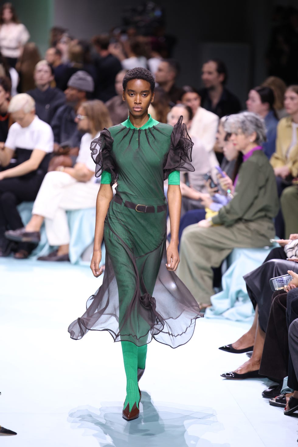 milan, italy september 19 a model walks the runway at the prada fashion show during the milan womenswear springsummer 2025 on september 19, 2024 in milan, italy photo by daniele venturelliwireimage