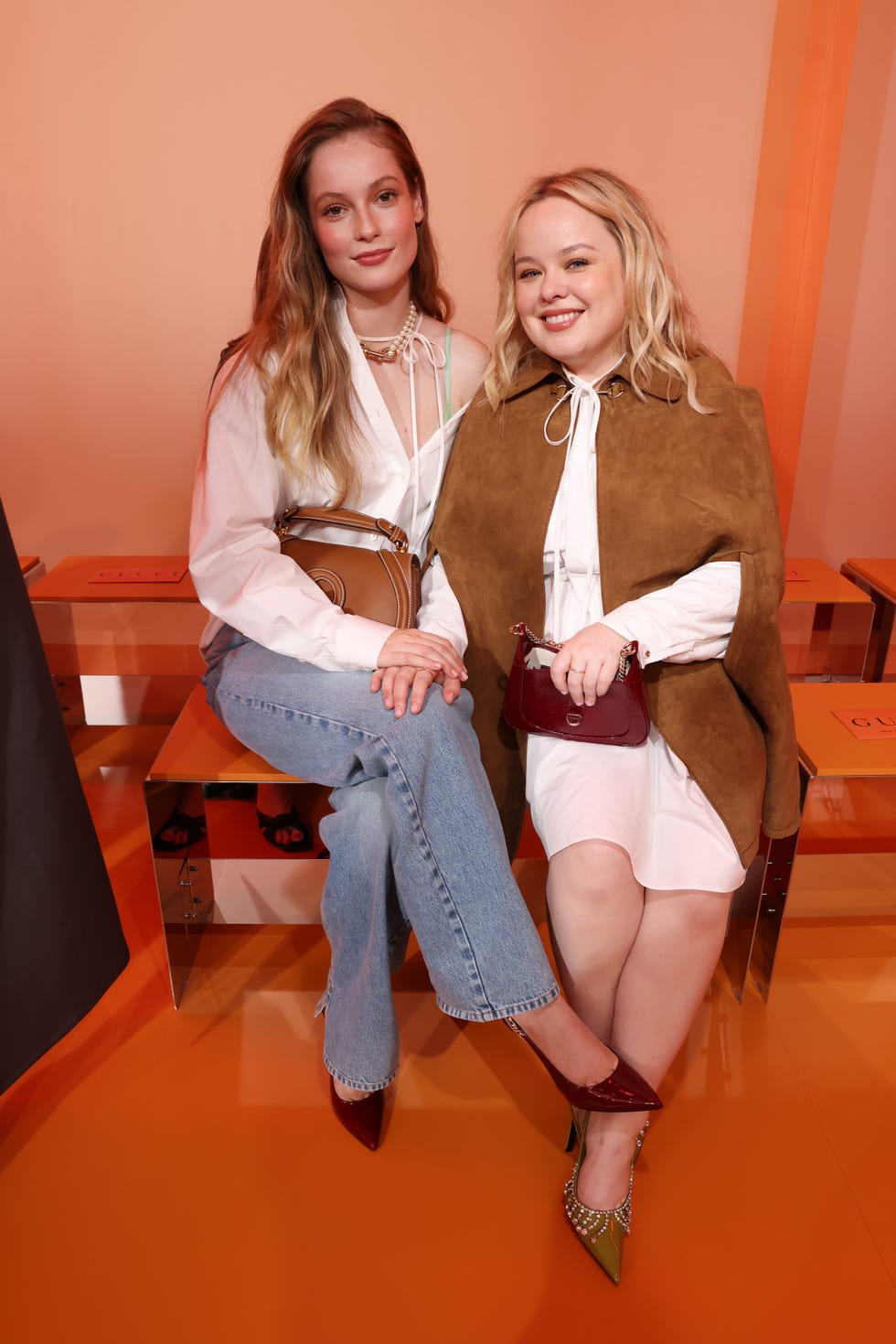 milan, italy september 20 hannah dodd and nicola coughlan are seen front row at the gucci womens spring summer 2025 fashion show during the milan fashion week womenswear springsummer 2025 at triennale di milano on september 20, 2024 in milan, italy photo by victor boykogetty images for gucci