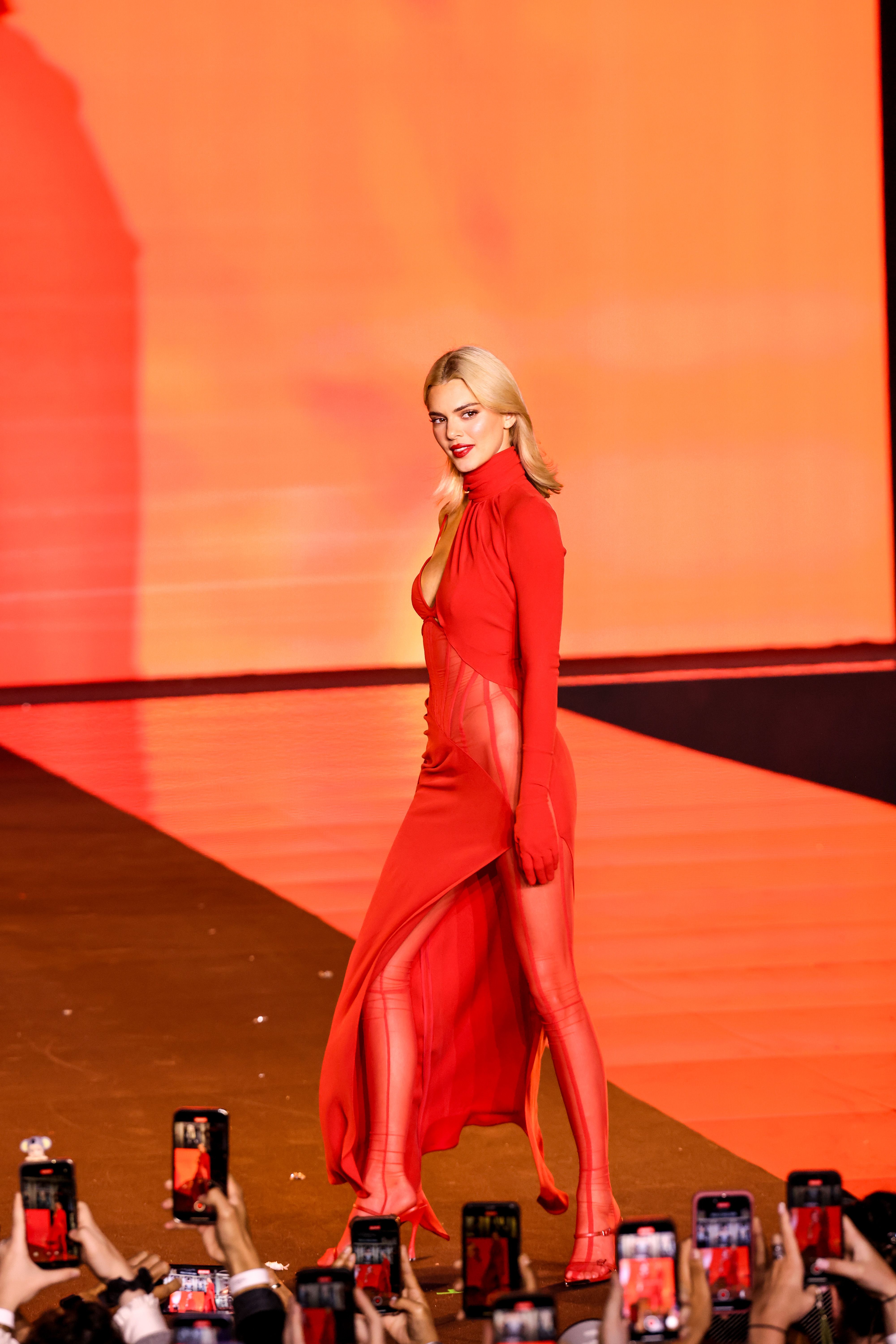 Kendall Jenner Is a Blonde Bombshell in a Red Gown with Cutouts