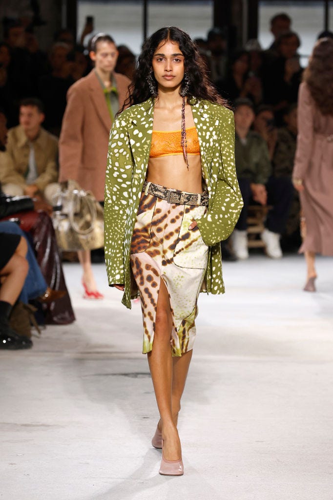 paris, france september 25 editorial use only for non editorial use please seek approval from fashion house a model walks the runway during the dries van noten womenswear spring summer 2025 show as part of paris fashion week on september 25, 2024 in paris, france photo by estropgetty images