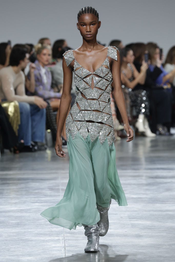 paris, france september 25 a model walks the runway during the paco rabanne ready to wear springsummer 2025 fashion show as part of the paris fashion week on september 25, 2024 in paris, france photo by victor virgilegamma rapho via getty images