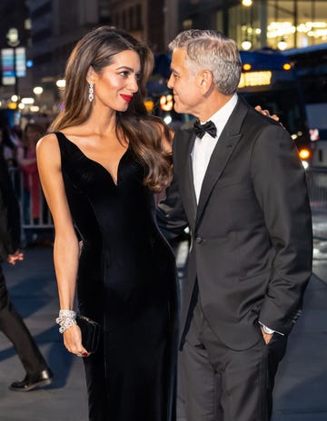 new york, new york september 26 amal clooney and george clooney are seen arriving to the clooney foundation for justices the albies at new york public library on september 26, 2024 in new york city photo by gilbert carrasquillogc images