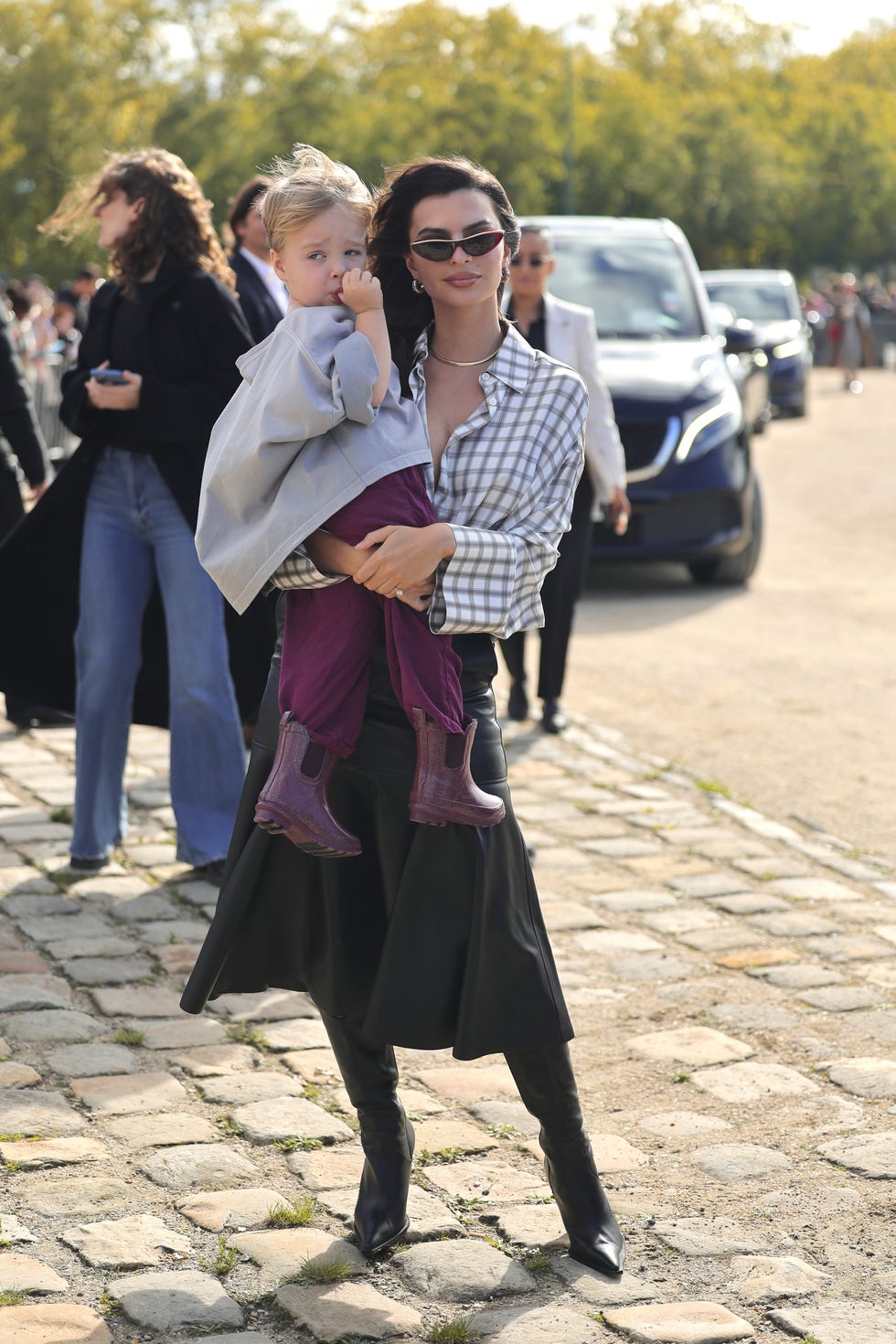 paris, france september 27 emily ratajkowski and sylvester apollo bear attend the loewe paris womenswear spring summer 2025 show as part of paris fashion week on september 27, 2024 in paris, france photo by jacopo raulegetty images