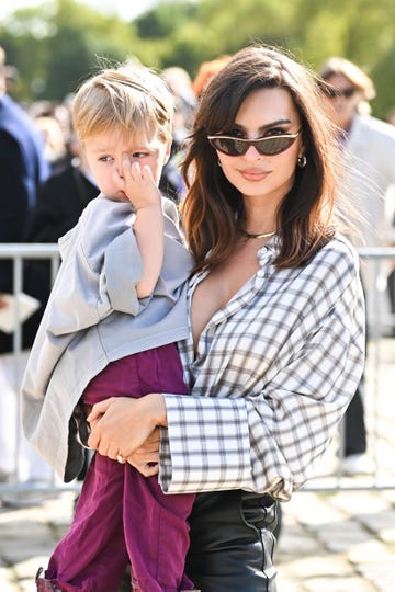 paris, france september 27 emily ratajkowski and sylvester apollo bear attend the loewe paris womenswear spring summer 2025 show as part of paris fashion week on september 27, 2024 in paris, france photo by stephane cardinale corbiscorbis via getty images