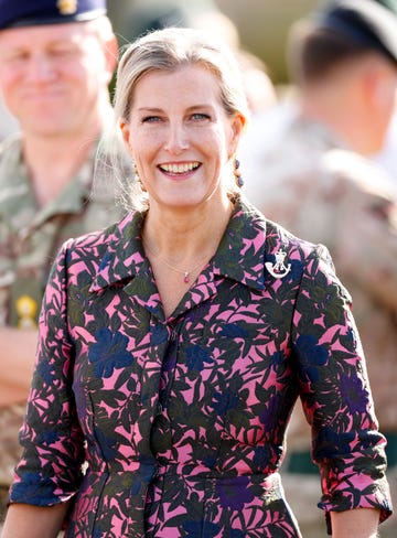 bulford, united kingdom october 04: (embargoed for publication in uk newspapers until 24 hours after create date and time) sophie, duchess of edinburgh, in her role as royal colonel 5th battalion, the rifles, attends a 5 rifles homecoming parade at picton barracks on october 4, 2024 in bulford, england. the homecoming parade marks the return of 5 rifles following a 6 month operational deployment to estonia on operation cabrit in support of nato's enhanced forward presence. during the parade the duchess will present coronation medals and wider service medals. (photo by max mumby/indigo/getty images)