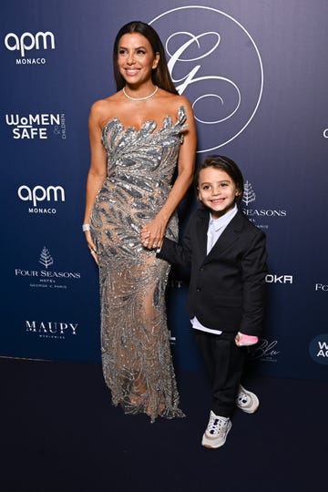 paris, france october 05 eva longoria and her son santiago enrique baston attend the global gift gala photocall at four seasons hotel george v on october 05, 2024 in paris, france photo by stephane cardinale corbiscorbis via getty images