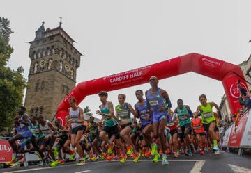 cardiff, wales october 06: elite athletes start the principality cardiff half marathon on october 06, 2024 in cardiff, wales. (photo by huw fairclough/getty images)