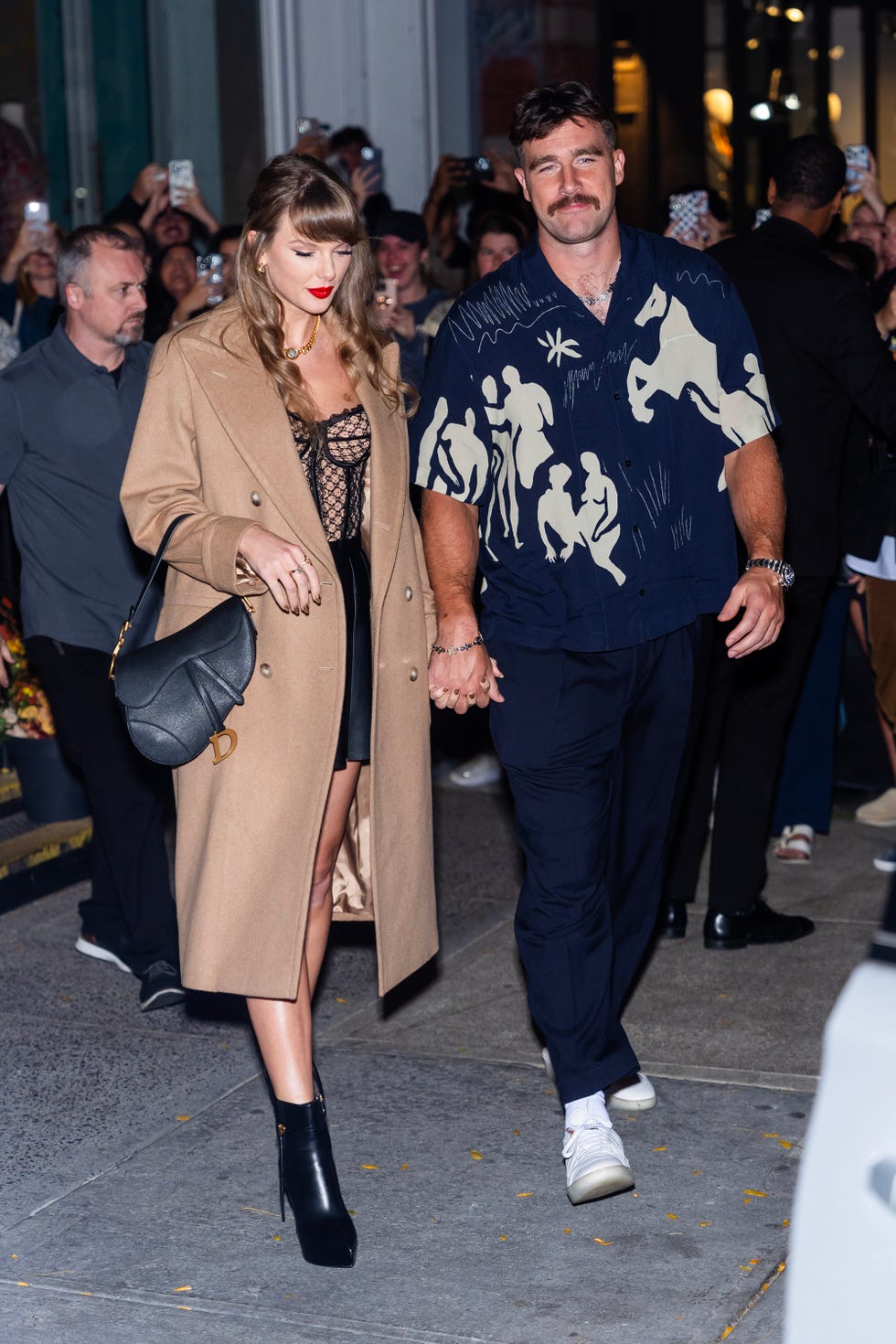 new york, new york october 11 taylor swift l and travis kelce are seen in soho on october 11, 2024 in new york city photo by thestewartofnygc images