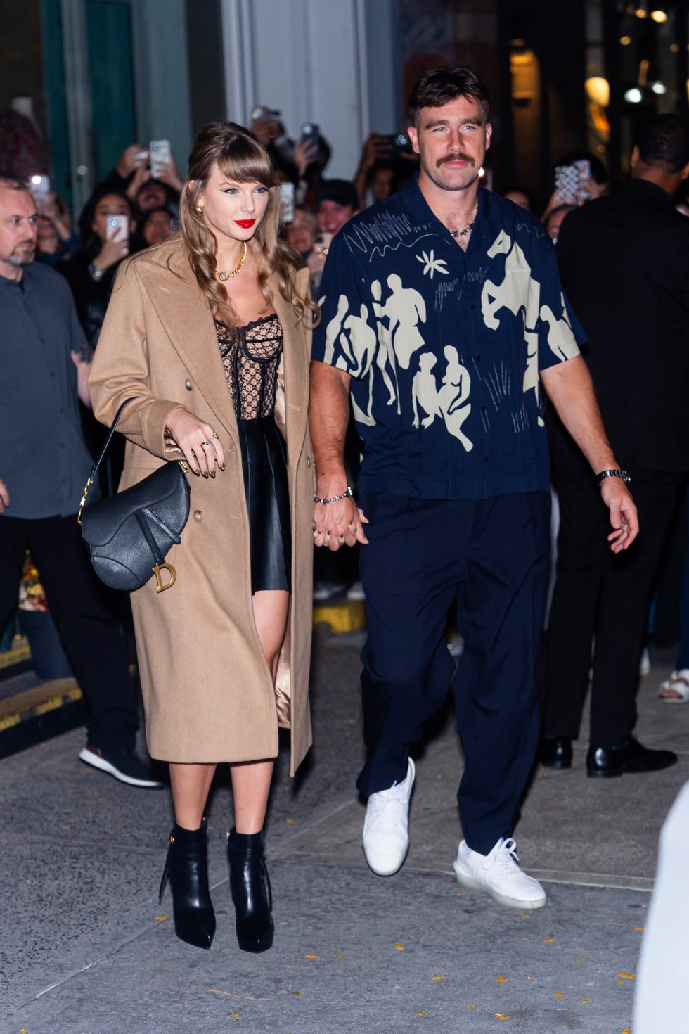 new york, new york october 11 taylor swift l and travis kelce are seen in soho on october 11, 2024 in new york city photo by thestewartofnygc images