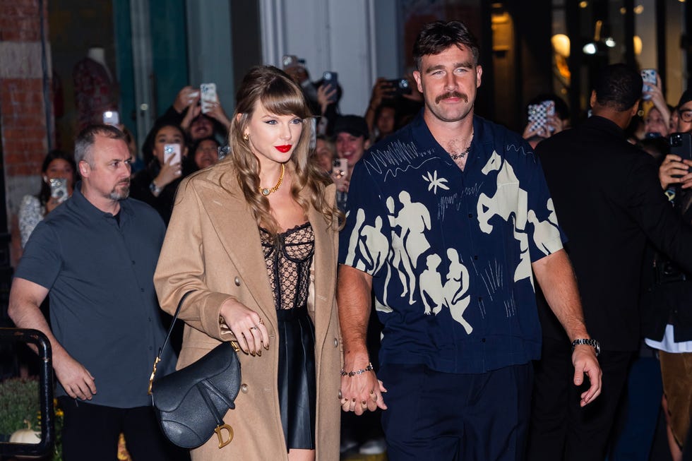 new york, new york october 11 taylor swift l and travis kelce are seen in soho on october 11, 2024 in new york city photo by thestewartofnygc images