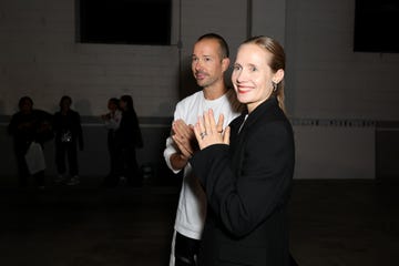milan, italy september 18: (l r) luke meier and lucie meier are seen backstage at the jil sander spring summer 2025 show by lucie and luke meier during the milan fashion week spring/summer 2025 on september 18, 2024 in milan, italy. (photo by andreas rentz/getty images for jil sander)