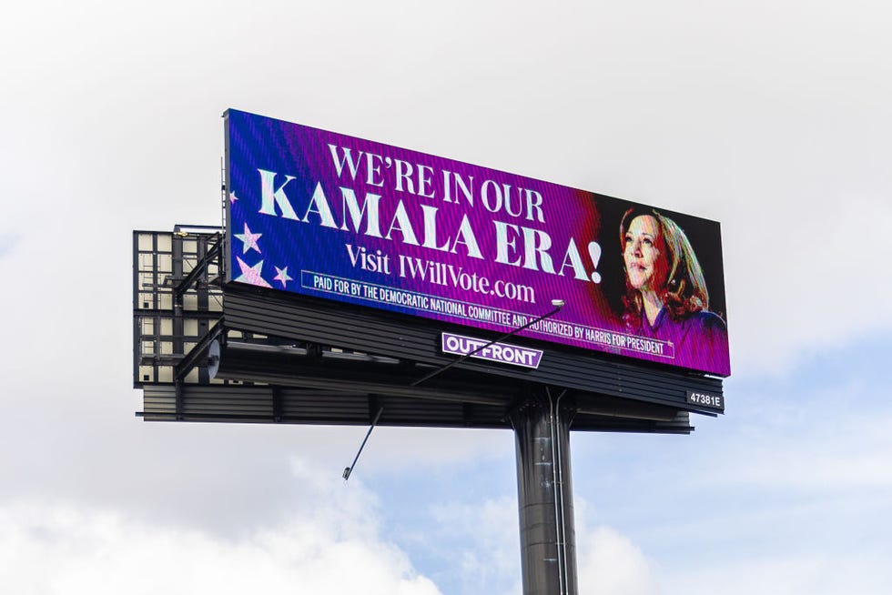 MIAMI, FL - OCTOBER 20: A billboard sponsored by the Democratic National Committee is photographed on October 20, 2024 in Miami, Florida. Billboard urges voters to vote for Kamala Harris ahead of Taylor Swift concert. Encouraging Photo Credit: John Palalatti Image for DNC