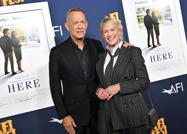 tom hanks and robin wright attend the 2024 afi fest world premiere screening of here at tcl chinese theatre on october 25 2024 in hollywood california