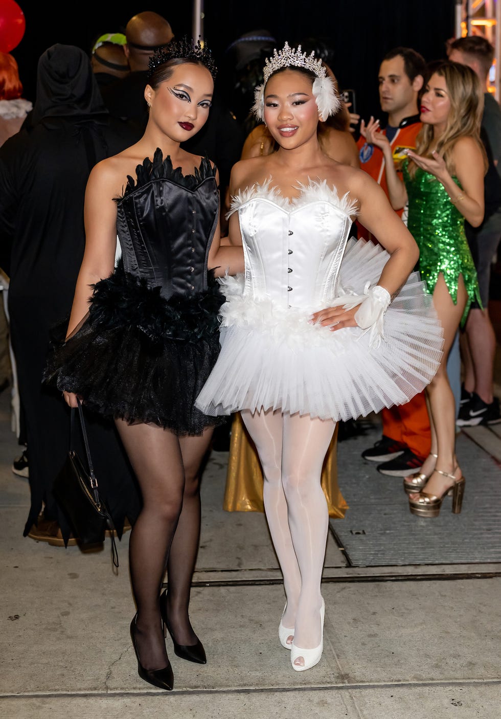 new york, new york october 31 shyenne lee and sunisa suni lee are seen arriving to heidi klums 23rd annual halloween party at hard rock hotel new york on october 31, 2024 in new york city photo by gilbert carrasquillogc images