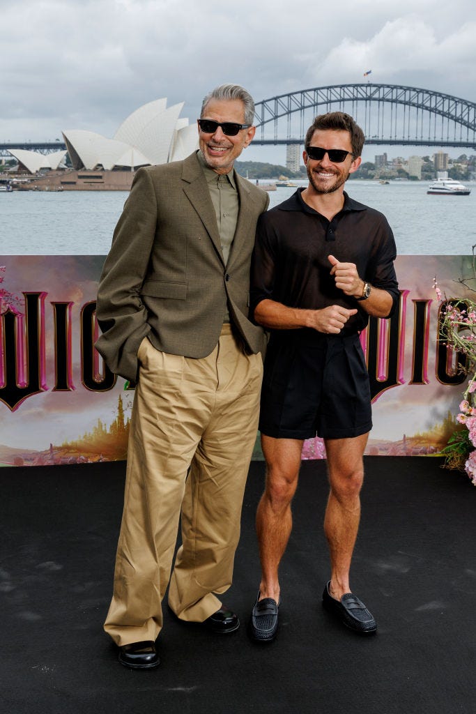 sydney, australia november 05 jonathan bailey and jeff goldblum pose for a photocall for the australian premiere of wicked at on november 05, 2024 in sydney, australia photo by brendon thornegetty images