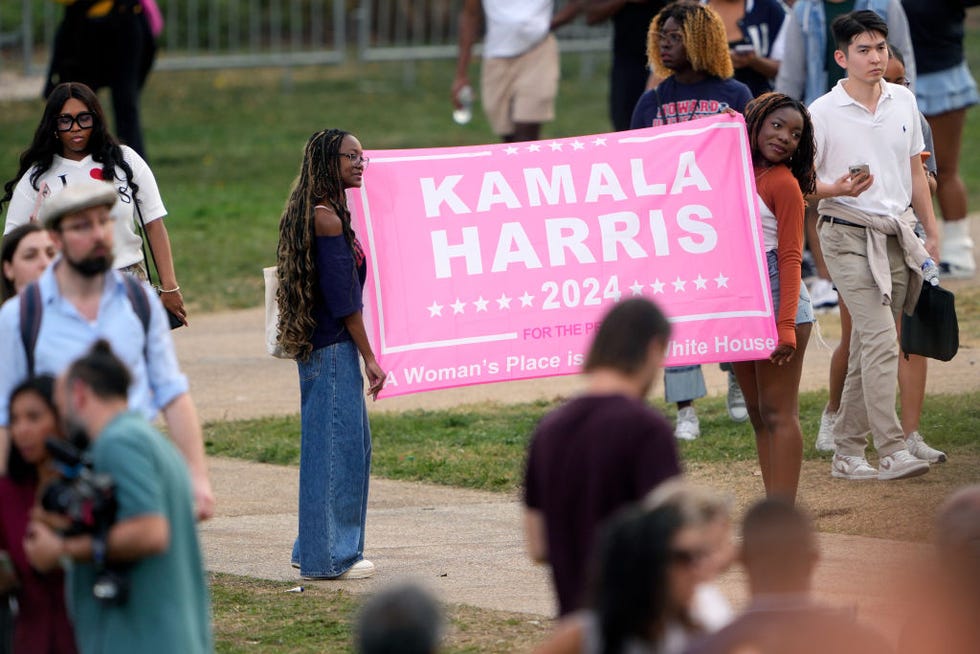 washington, dc november 06 supporters hold up a sign for democratic presidential nominee, us vice president kamala harris as they wait to hear her speak at howard university on november 06, 2024 in washington, dc after a contentious campaign focused on key battleground states, the republican presidential nominee, former us president donald trump was projected to secure the majority of electoral votes, giving him a second term as us president republicans also secured control of the senate for the first time in four years photo by kent nishimuragetty images