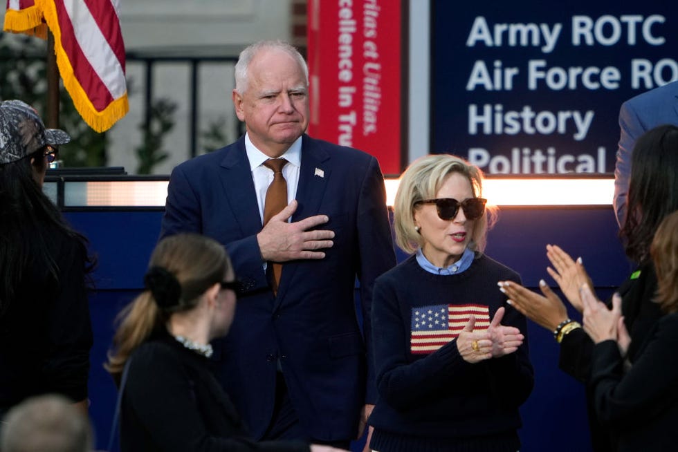 washington, dc november 06 democratic vice presidential nominee, minnesota gov tim walz and minnesota first lady gwen walz arrive to hear democratic presidential nominee, us vice president kamala harris speak on stage as she is expected to concede the election, at howard university on november 06, 2024 in washington, dc after a contentious campaign focused on key battleground states, the republican presidential nominee, former us president donald trump was projected to secure the majority of electoral votes, giving him a second term as us president republicans also secured control of the senate for the first time in four years photo by kent nishimuragetty images