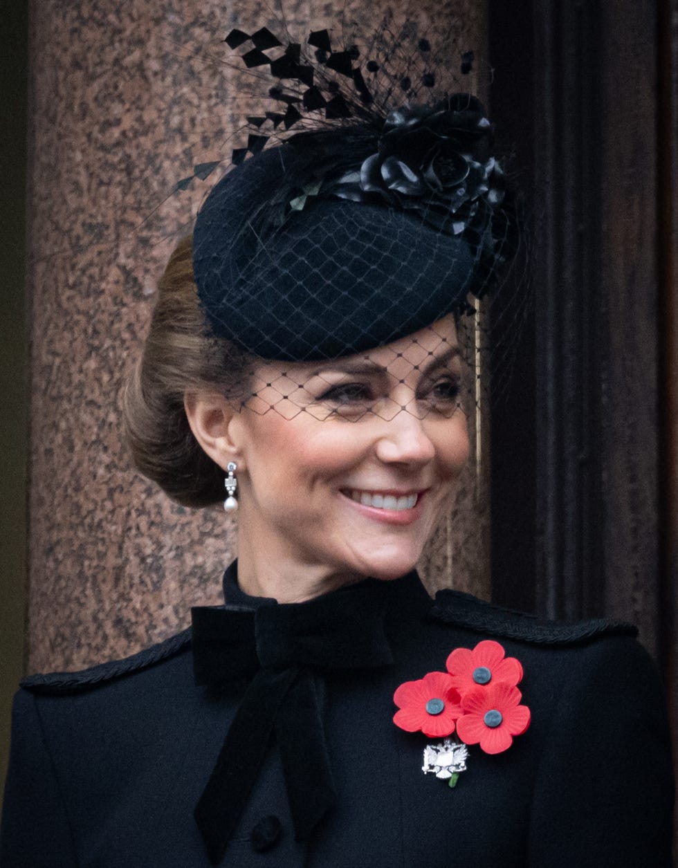 london, england november 10 catherine, princess of wales at the cenotaph on november 10, 2024 in london, england each year members of the british royal family join politicians, veterans and members of the public to remember those who have died in combat photo by samir husseinwireimage