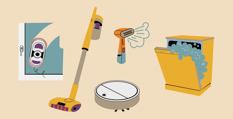 devices that help with cleaning the house robot vacuum cleaner, robot window cleaner, dishwasher, steam cleaner