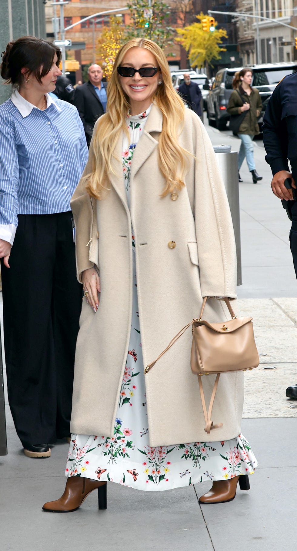 new york, ny november 20 lindsay lohan is seen arriving at the view talk show on november 20, 2024 in new york city photo by jose perezbauer griffingc images