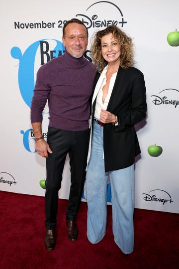 new york, new york november 24: (l r) tim mcgraw and faith hill attend the beatles 64 premiere at hudson square theater on november 24, 2024 in new york city. (photo by kevin mazur/getty images for disney)