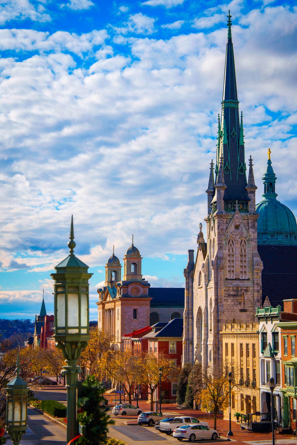 harrisburg city downtown historic district landscape with churches in pennsylvania, united states