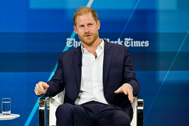 new york, new york december 04 prince harry, duke of sussex, speaks onstage during the new york times dealbook summit 2024 at jazz at lincoln center on december 04, 2024 in new york city photo by eugene gologurskygetty images for the new york times
