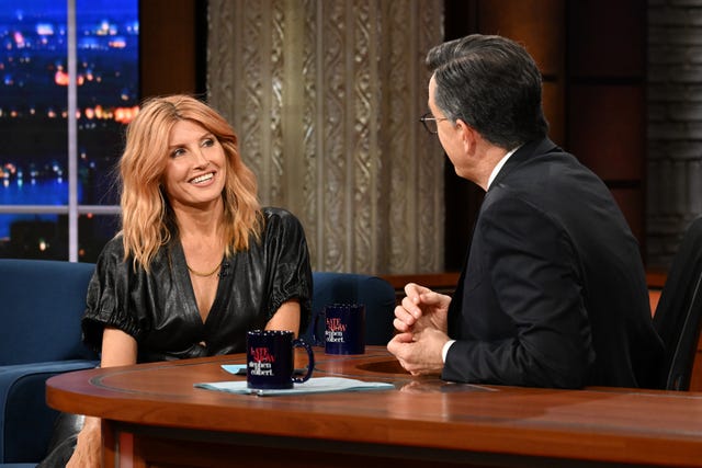 new york city november 14 the late show with stephen colbert and guest sharon horgan during thursday's november 14, 2024 show photo by scott kowalchykcbs via getty images