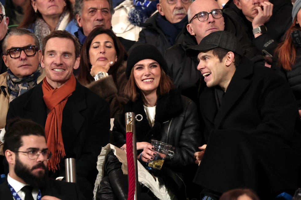 Como, Italy December 15th Michael Fassbender, Keira Knightley and James Righton attend the match between Como 1907 and Roma at Giuseppe Sinigaglia Stadium on December 15, 2024 in Como, Italy, Photo by Jacopo M Raulegetty, Images for Como 1907