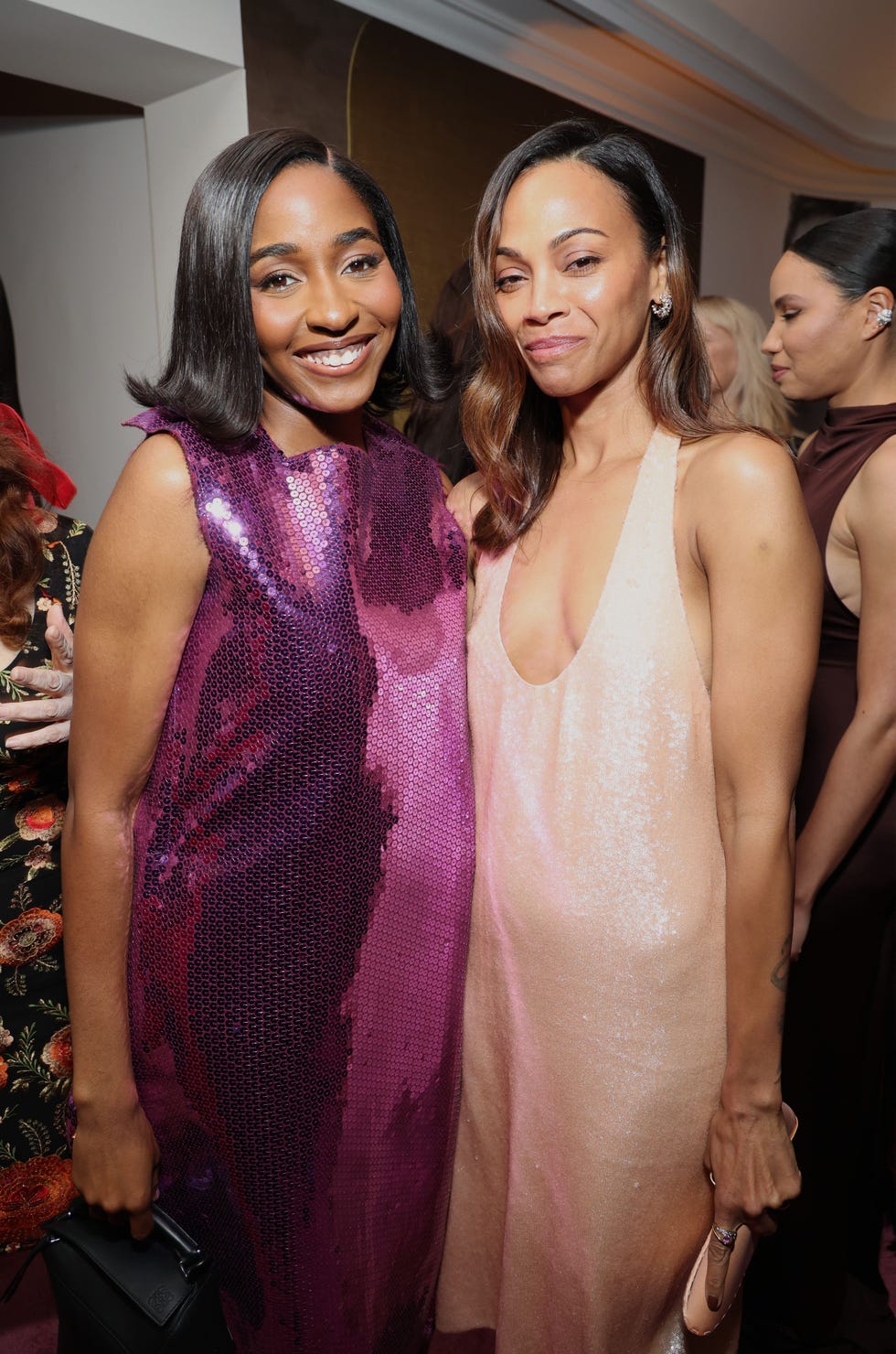 los angeles, california january 04 l r ayo edebiri and zoe saldana attend w magazines annual best performances party at chateau marmont on january 04, 2025 in los angeles, california photo by kevin mazurgetty images for w magazine