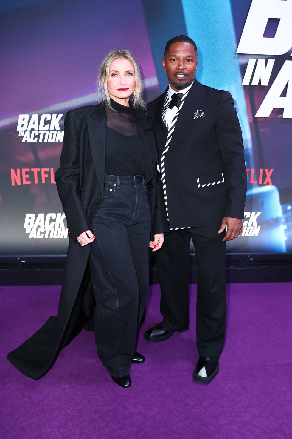 berlin, germany january 15 cameron diaz and jamie foxx on the red carpet for the special screening of back in action at zoo palast on january 15, 2025 in berlin, germany photo by sebastian reutergetty images for netflix