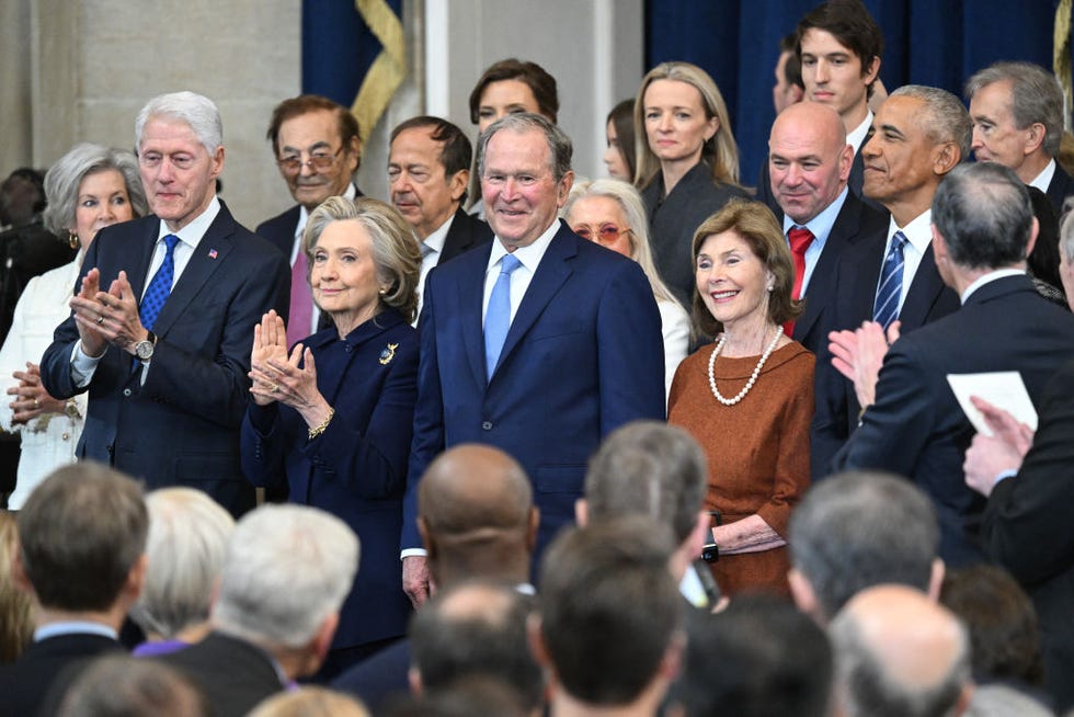l r former us president bill clinton, former secretary of state hillary clinton, former president george w bush, former first lady laura bush and former president barack obama attend the inauguration ceremony before donald trump is sworn in as the 47th us president in the us capitol rotunda in washington, dc, on january 20, 2025 photo by saul loeb pool afp photo by saul loebpoolafp via getty images