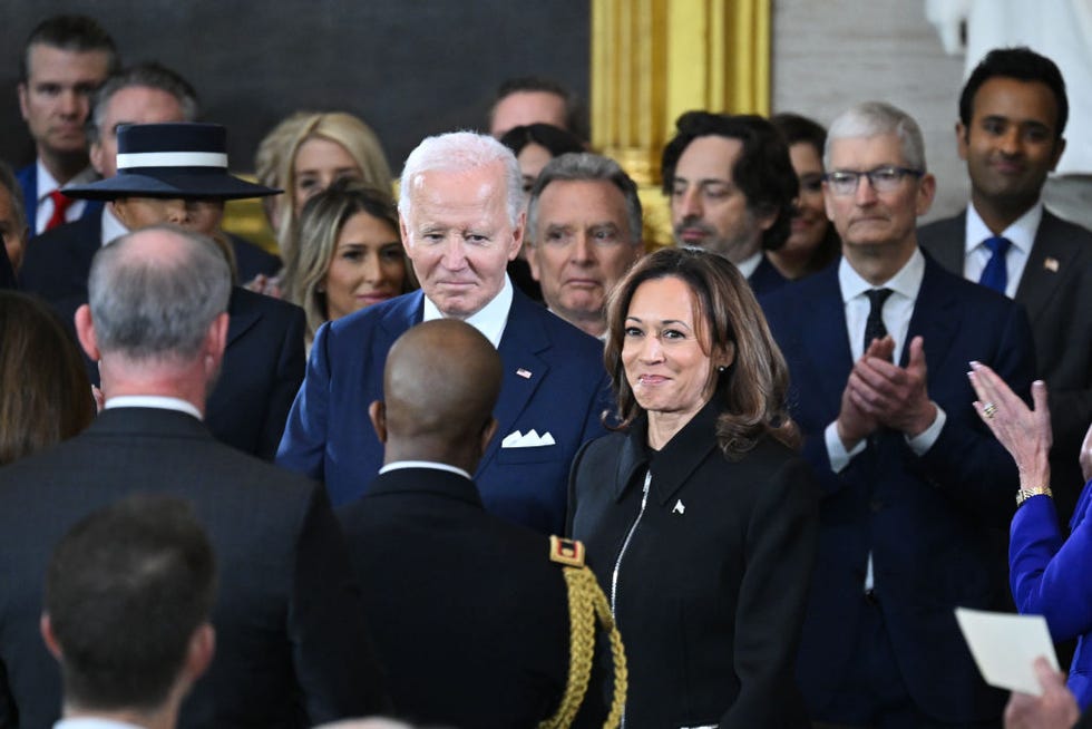 washington, dc january 20 us president joe biden and vice president kamala harris attend the inauguration of us president elect donald trump in the us capitol rotunda on january 20, 2025 in washington, dc donald trump takes office for his second term as the 47th president of the united states photo by saul loeb poolgetty images