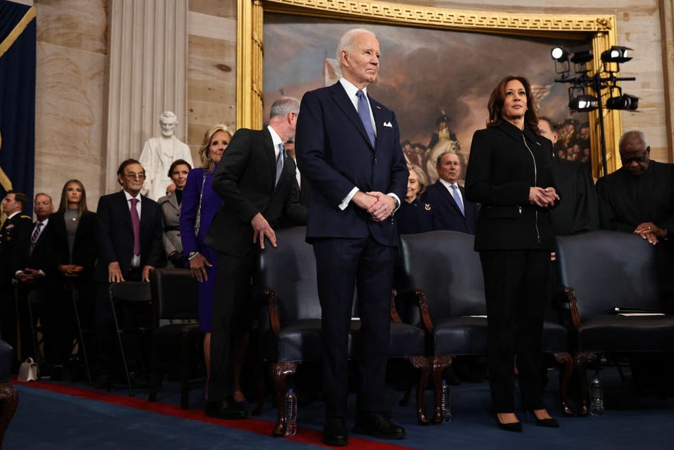 us president joe biden and us vice president kamala harris arrive to attend the inauguration of us president elect donald trump in the rotunda of the us capitol on january 20, 2025 in washington, dc donald trump takes office for his second term as the 47th president of the united states photo by chip somodevilla pool afp photo by chip somodevillapoolafp via getty images